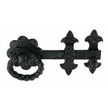 BLACK ANTIQUE TWISTED RING HANDLED GATE LATCH 1087-PREM